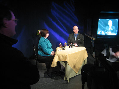 Angela and Bryan on the set